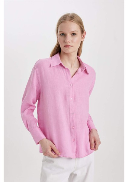Oversize Geniş Kalıp %100 Keten Uzun Kollu Gömlek Z6638AZ24SP