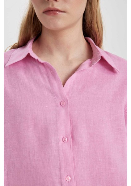 Oversize Geniş Kalıp %100 Keten Uzun Kollu Gömlek Z6638AZ24SP