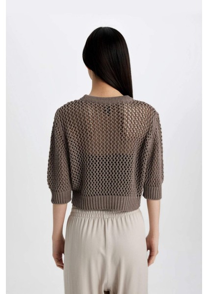 Bisiklet Yaka Yarım Kollu Kroşe Triko Tişört C9165AX24SM