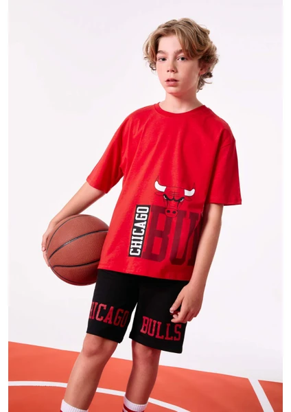 Erkek Çocuk NBA Chicago Bulls Oversize Geniş Kalıp Bisiklet Yaka Kısa Kollu Tişört C0386A824SM