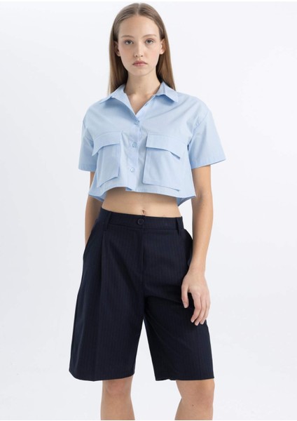 Coool Oversize Geniş Kalıp Cep Detaylı Crop Kısa Kollu Gömlek C0739AX24SP