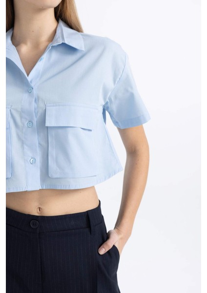 Coool Oversize Geniş Kalıp Cep Detaylı Crop Kısa Kollu Gömlek C0739AX24SP