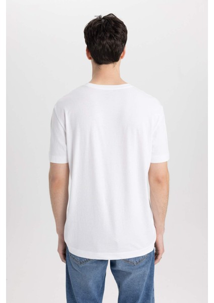 %100 Pamuk Regular Fit Bisiklet Yaka Baskılı Kısa Kollu Tişört B9002AX24SM