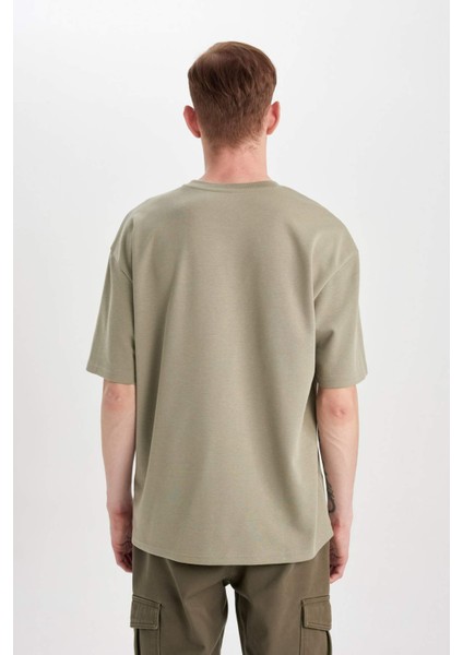 Oversize Geniş Kalıp Bisiklet Yaka Kısa Kollu Basic Düz Ağır Kumaş Tişört X3926AZ24SP