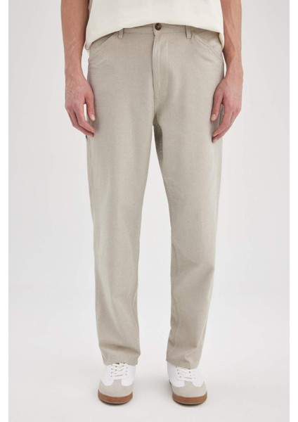 Relax Fit Rahat Kesim Yazlık Pantolon Keten Karışımlı Cepli Düz Paça B4532AX24SP