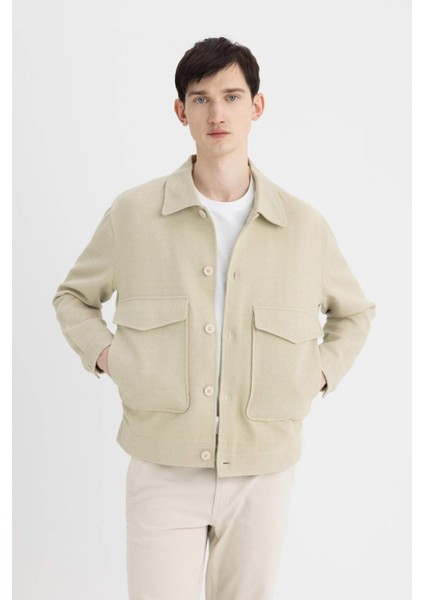 Relax Fit Polo Yaka Astarlı Düğmeli Cepli Mevsimlik Baharlık Keten Ceket Mont B6958AX24SP