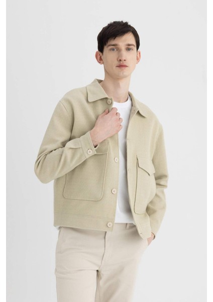 Relax Fit Polo Yaka Astarlı Düğmeli Cepli Mevsimlik Baharlık Keten Ceket Mont B6958AX24SP