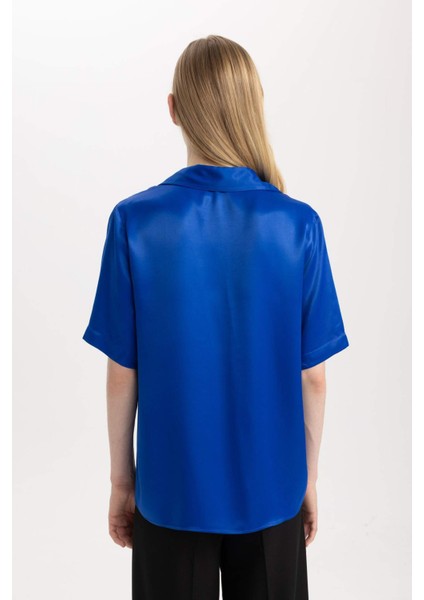 Regular Fit Saten Kısa Kollu Gömlek C3218AX24SM