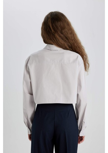 Oversize Geniş Kalıp Crop Poplin Uzun Kollu Gömlek C5026AX24SP