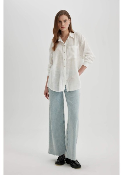 Oversize Geniş Kalıp Keten Görünümlü Uzun Kollu Gömlek X2232AZ24SP fiyatları