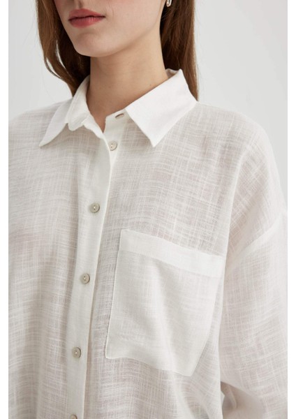 Oversize Geniş Kalıp Keten Görünümlü Uzun Kollu Gömlek X2232AZ24SP fırsatları