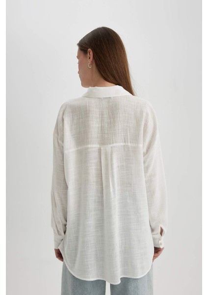 Oversize Geniş Kalıp Keten Görünümlü Uzun Kollu Gömlek X2232AZ24SP