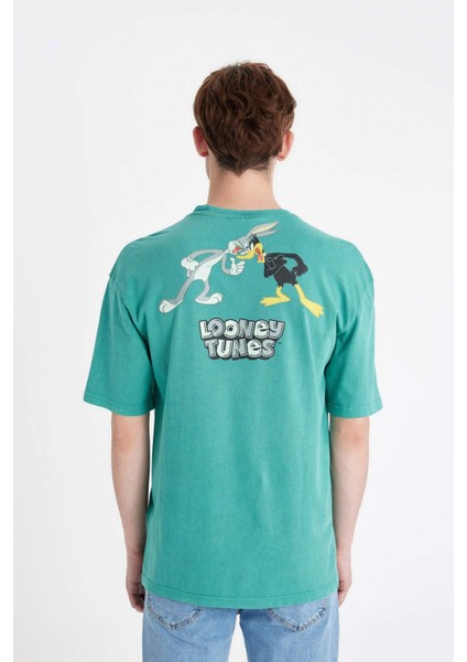 Looney Tunes Oversize Geniş Kalıp Bisiklet Yaka Sırt Baskılı Kısa Kollu Tişört