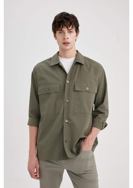 Oversize Geniş Kalıp Polo Yaka Twill Uzun Kollu Gömlek Ceket C2896AX24SP