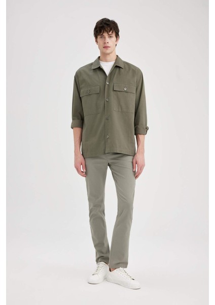 Oversize Geniş Kalıp Polo Yaka Twill Uzun Kollu Gömlek Ceket C2896AX24SP