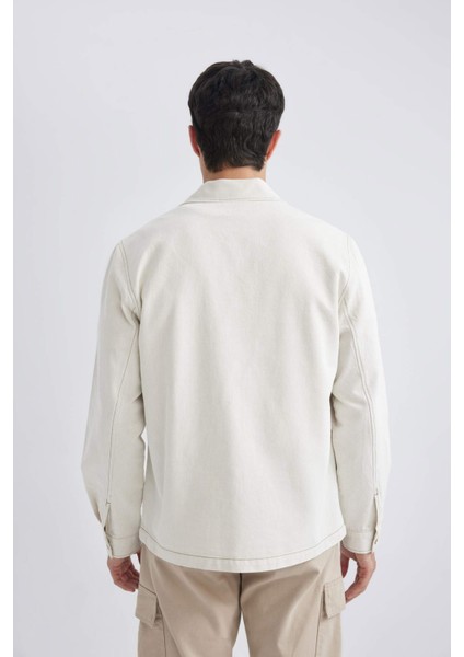 Regular Fit Polo Yaka Keten Karışımlı Düğmeli Cepli Yazlık Gömlek Ceket B4529AX24SP
