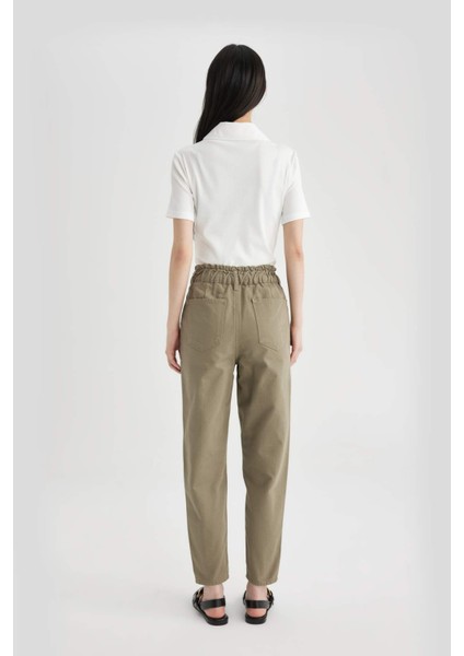 Paperbag Gabardin Kumaş Pantolon Yüksek Bel Cepli Basic Düz Standart Paça S2790AZ24SM