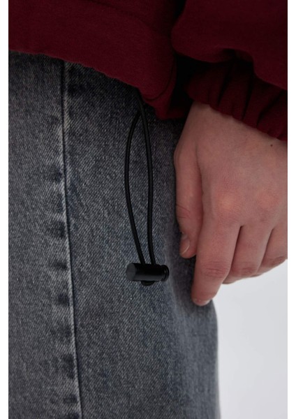 Oversize Geniş Kalıp Yarım Fermuarlı Nakışlı Kalın Sweatshirt C4581AX24SM