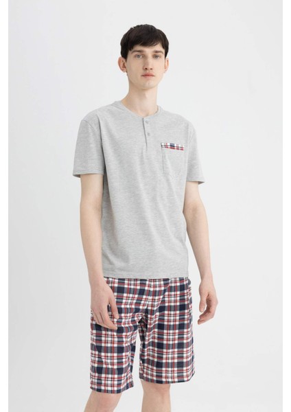 Regular Fit Pijama Takım Kısa Kollu Üst Şort Beli Lastikli Alt B7253AX24SP