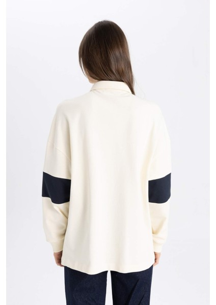 Regular Fit Polo Yaka Baskılı Uzun Kollu Tesettür Sweatshirt Tunik C3850AX24SP