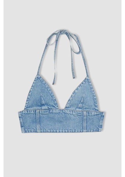 Boyundan Bağlamalı Crop Jean Bluz C5862AX24SP