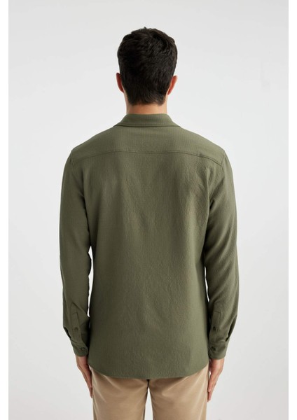 Modern Fit Polo Yaka Basic Düz Krinkıl Uzun Kollu Gömlek B7384AX24SP