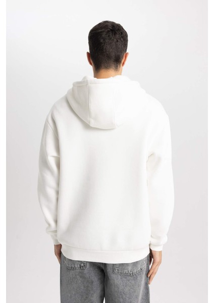 Oversize Geniş Kalıp Yarım Fermuarlı Baskılı Kapüşonlu Sweatshirt B4847AX24SP