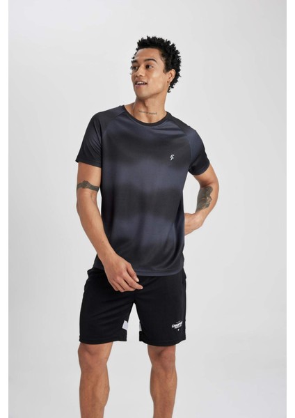 Fit Slim Fit Dar Kesim Bisiklet Yaka Desenli Sporcu Kısa Kollu Tişört Z5579AZ24SP