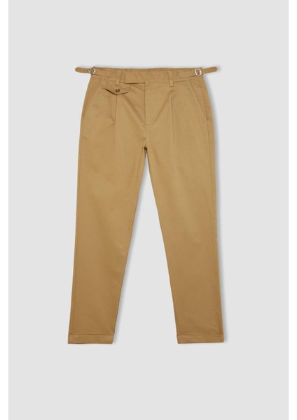Twill Yazlık Kumaş Pantolon Tapered Fit Normal Kesim Cepli Basic Düz Keten Karışımlı Duble Paça B6585AX24SP