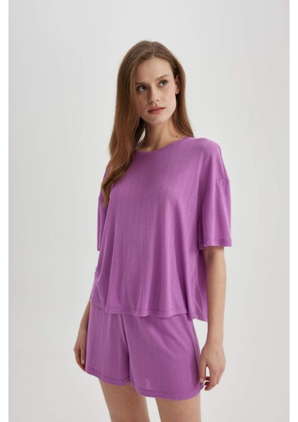 Fall in Love Pijama Takım Kısa Kollu Beli Lastikli Şort Alt B6183AX24SP modelleri