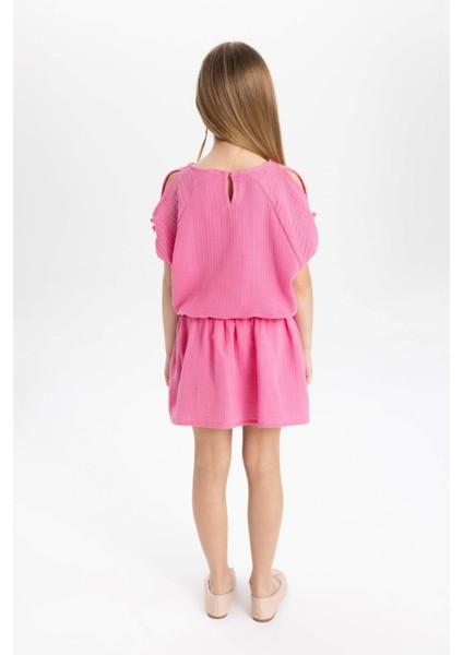 Kız Çocuk 2'li Takım Bisiklet Yaka Kısa Kollu Tişört Etek C1845A824SP