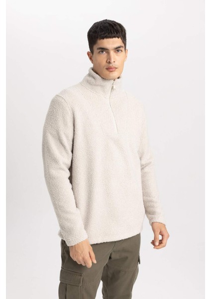 Regular Fit Dik Yaka Pelüş Sweatshirt B6493AX24SP