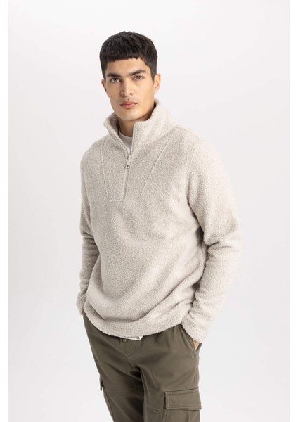 Regular Fit Dik Yaka Pelüş Sweatshirt B6493AX24SP