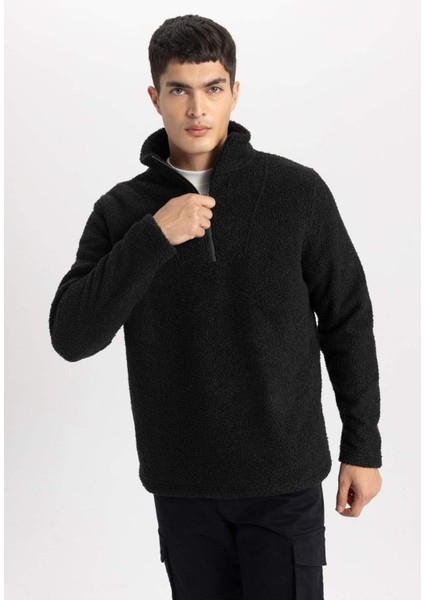 Regular Fit Dik Yaka Fermuarlı Pelüş Sweatshirt B6493AX24SP