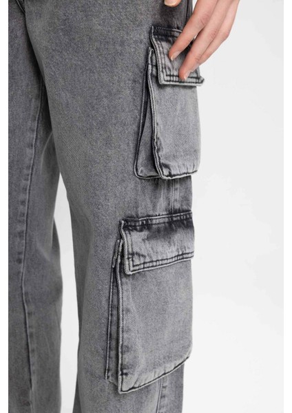 Baggy Geniş Kalıp Normal Bel Geniş Paça Kargo Cepli Jean Pantolon C3079AX24SP