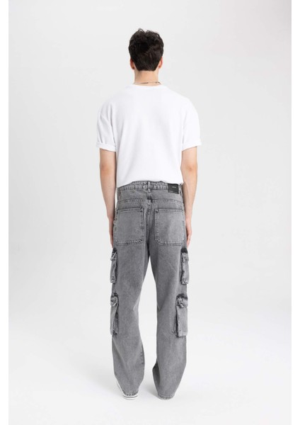Baggy Geniş Kalıp Normal Bel Geniş Paça Kargo Cepli Jean Pantolon C3079AX24SP