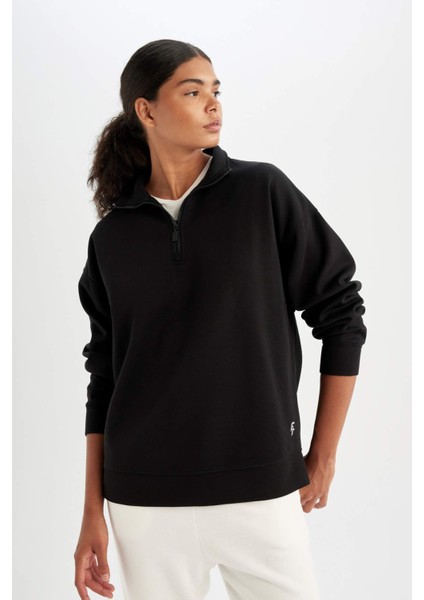 Fit Oversize Fermuarlı Dik Yaka Spor Sweatshirt B7756AX24SP fırsatları