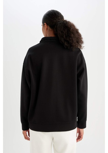Fit Oversize Fermuarlı Dik Yaka Spor Sweatshirt B7756AX24SP
