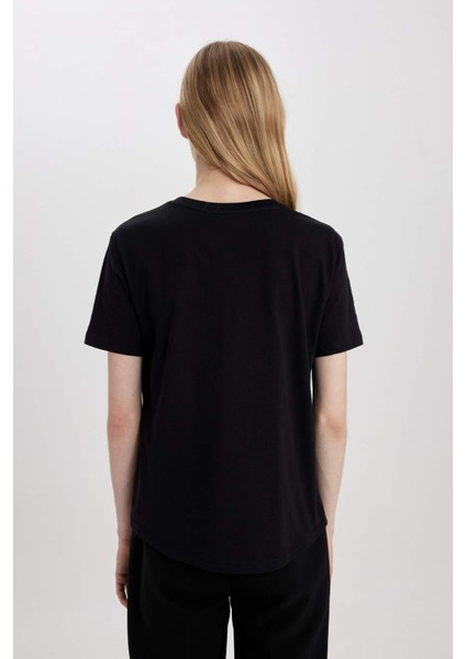 Regular Fit Bisiklet Yaka Penye Basic Düz Kısa Kollu Tişört W9584AZ24SM