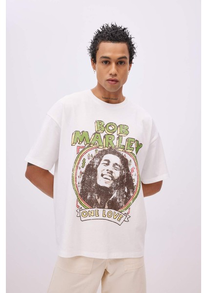 Unisex Bob Marley One Love Oversize Geniş Kalıp Bisiklet Yaka Kısa Kollu Tişört C5039AX24SM