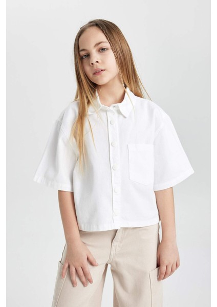 Kız Çocuk Boxy Fit Pamuklu Kısa Kollu Gömlek C0504A824SP