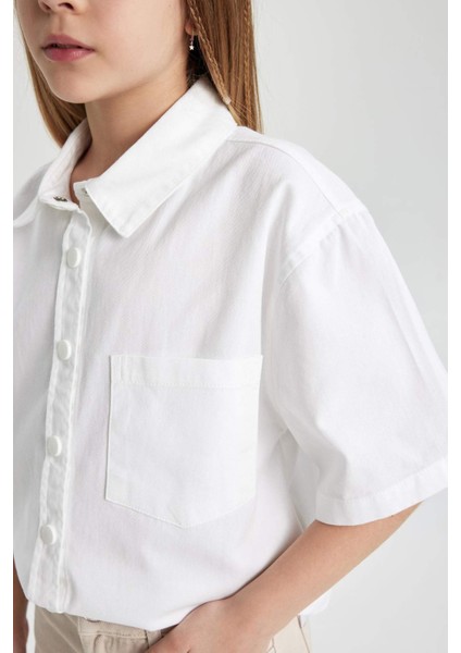 Kız Çocuk Boxy Fit Pamuklu Kısa Kollu Gömlek C0504A824SP