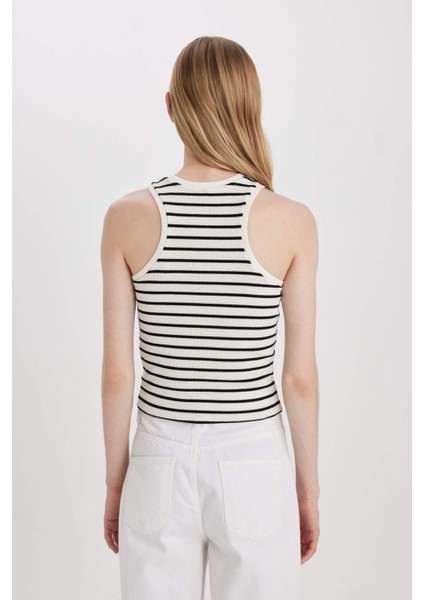 Slim Fit Dar Kesim Çizgili Halter Yaka Fitilli Kaşkorse Atlet C3119AX24SP