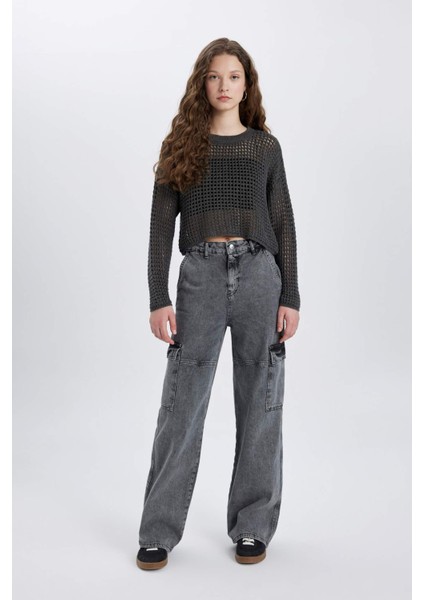 Regular Fit Bisiklet Yaka Kroşe Triko Kazak T4513AZ24SP