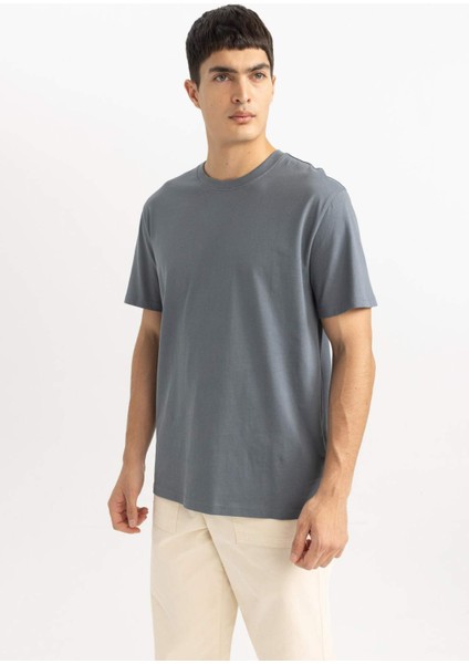 %100 Pamuk New Regular Fit Bisiklet Yaka Basic Düz Kısa Kollu Tişört V7699AZ24SP