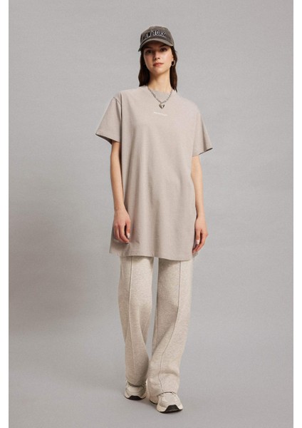 Regular Fit Bisiklet Yaka Baskılı Kısa Kollu Tişört Tunik C0409AX24SP