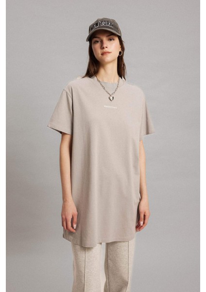 Regular Fit Bisiklet Yaka Baskılı Kısa Kollu Tişört Tunik C0409AX24SP