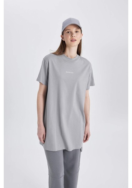 Regular Fit Bisiklet Yaka Baskılı Kısa Kollu Tişört Tunik C0409AX24SP