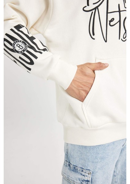 Fit NBA Brooklyn Nets Oversize Geniş Kalıp Kapüşonlu Cepli Kalın Sweatshirt A4113AX24SP