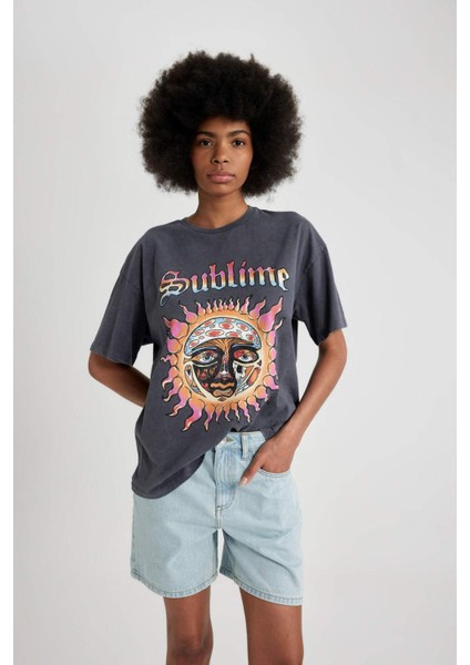 Unisex Ramones Oversize Geniş Kalıp Bisiklet Yaka Kısa Kollu Yıkamalı Soluk Efektli Tişört C3773AX24SM